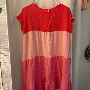 Red and Pink Color Block Dress